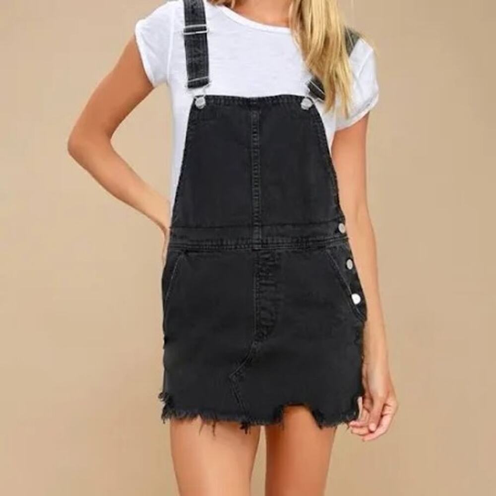 Free People Torn Up Denim Jumper, Black, Size Women's 8